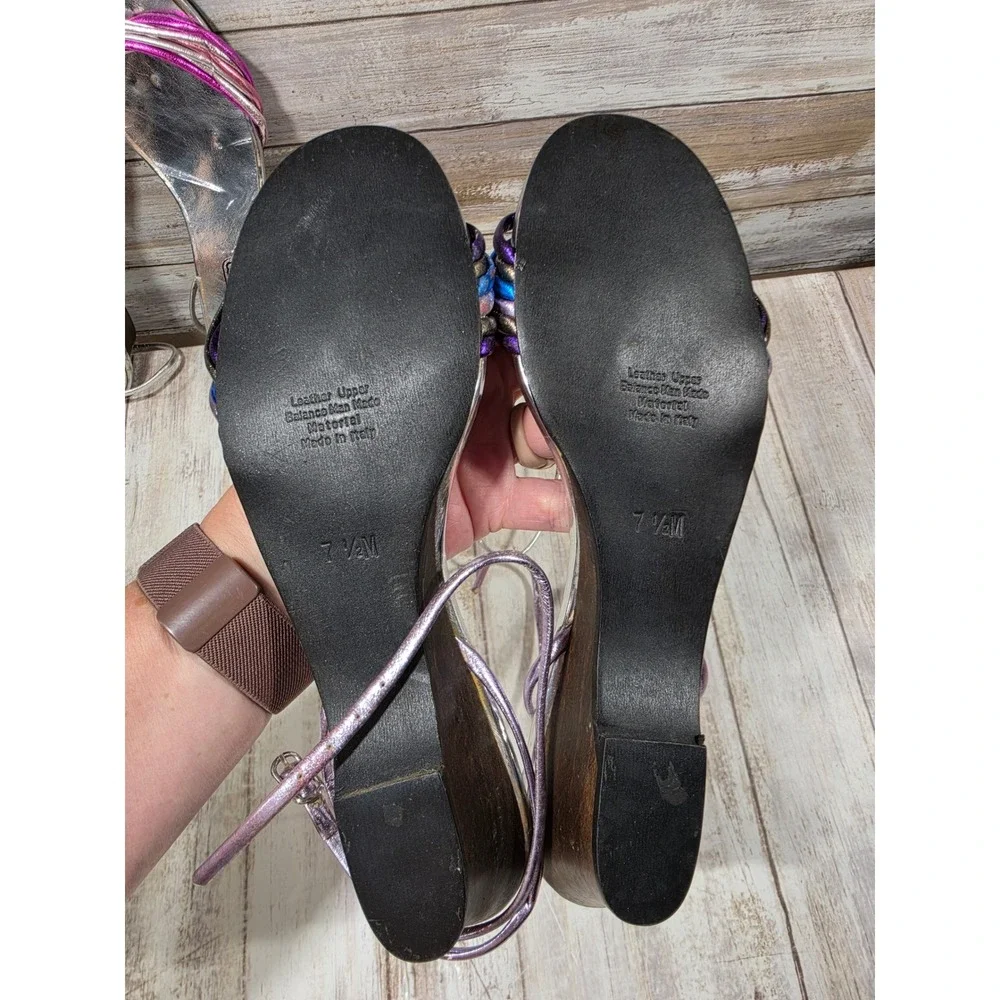Martini Osvaldo Metallic Leather Wedge Sandals Lot 2 Pairs  7 7.5 Italy TLC READ